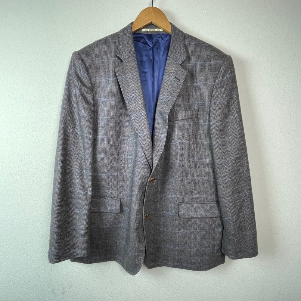 Magee 1866‎ Mens Blazer Jacket Pure New Wool Herringbone Plaid Size 46S